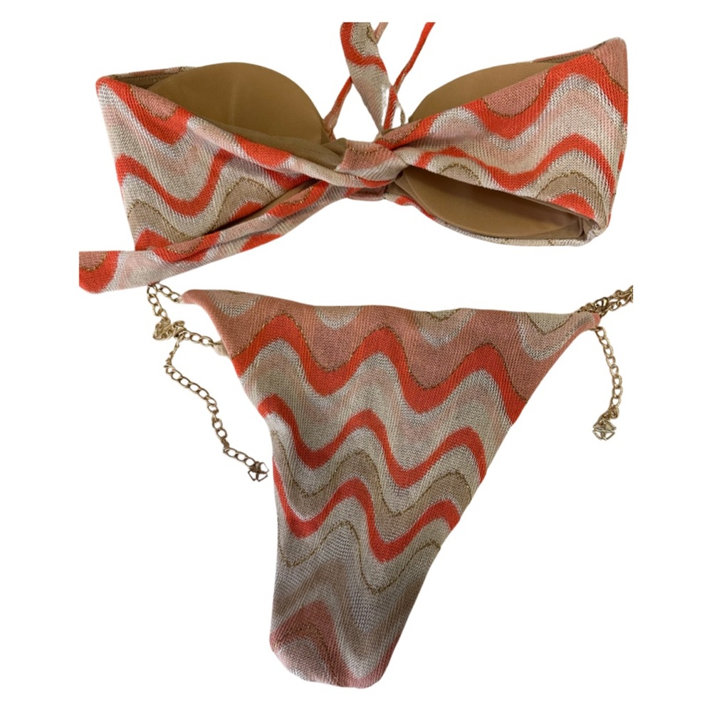 DEVON WINDSOR Zigzag Bikini in Orange and Cream - Picture 3 of 5